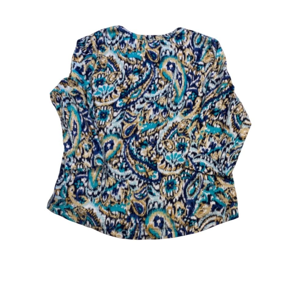 Chico's Ikat Paisley Top Size L Blue Teal Boho Coastal Lightweight Tee - Picture 9 of 10